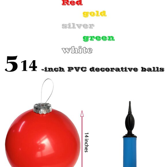 Inflatable Christmas Ornaments, (5Pcs 14 Inch) Large Inflatable Christmas Balls - Picture 4 of 4
